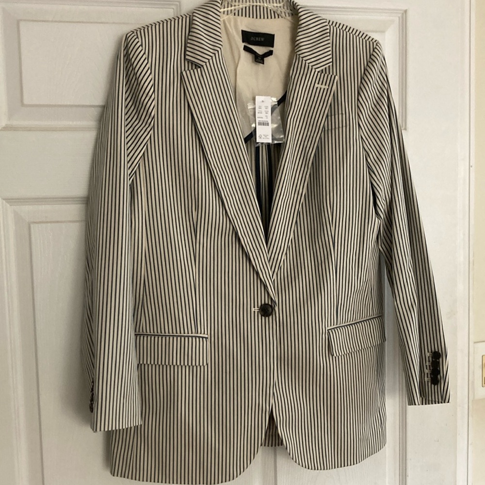 NWT JCREW Allie striped blazer sz 12 blue / off white